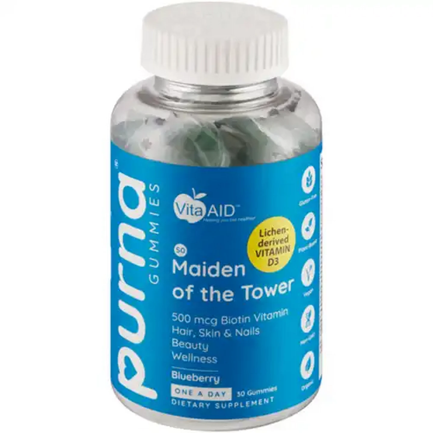 Image of Vita-Aid Purna Maiden Of The Tower Blueberry Flavoured Biotin Gummies 30 Pack