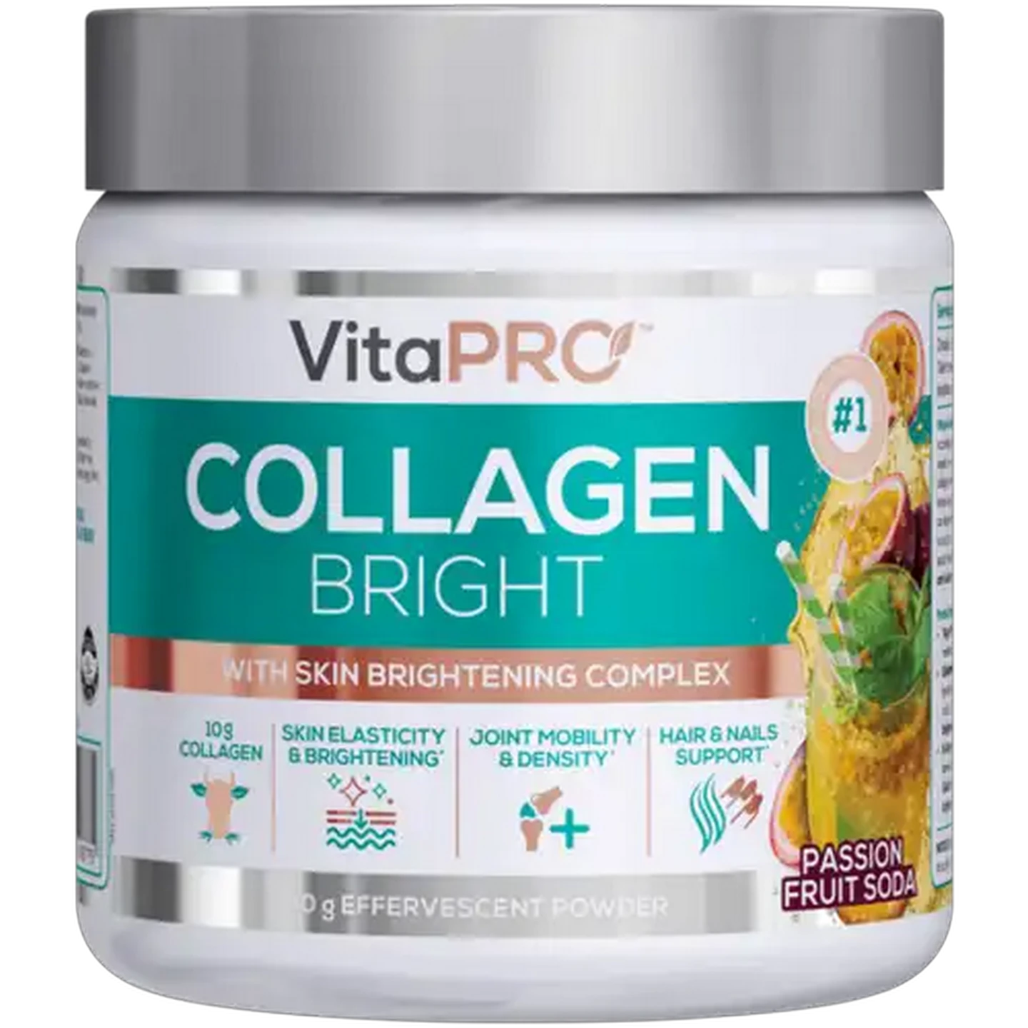 Image of Youthful Living Vita Pro Passion Fruit Soda Collagen Bright Effervescent Powder 300g