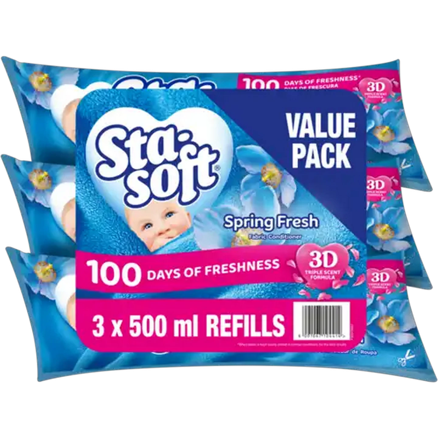 Image of Sta-soft Spring Fresh Fabric Conditioner Refill 3 x 500ml