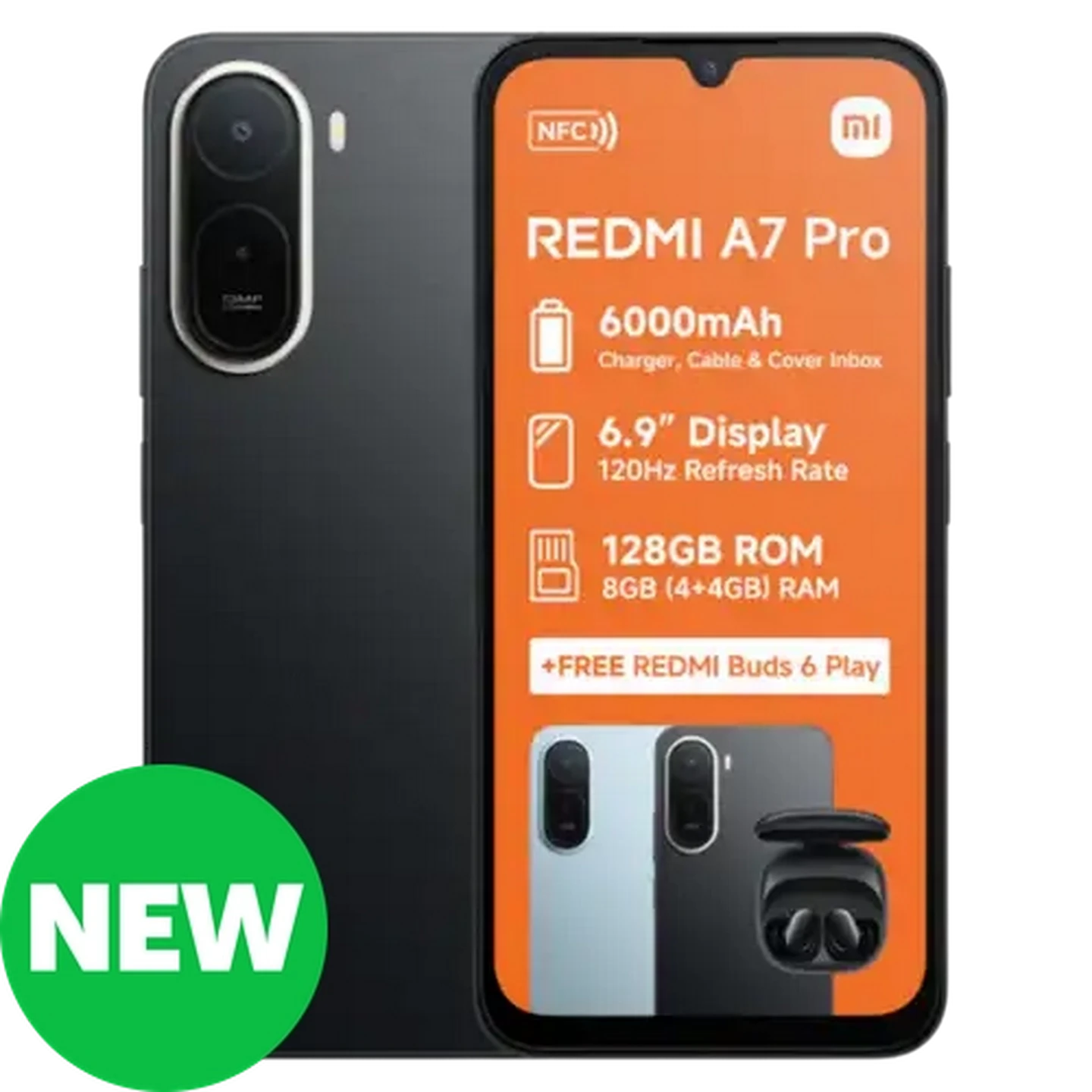 Image of Xiaomi Redmi A7 Pro Black Smartphone 128GB  + Redmi Buds 6 Play