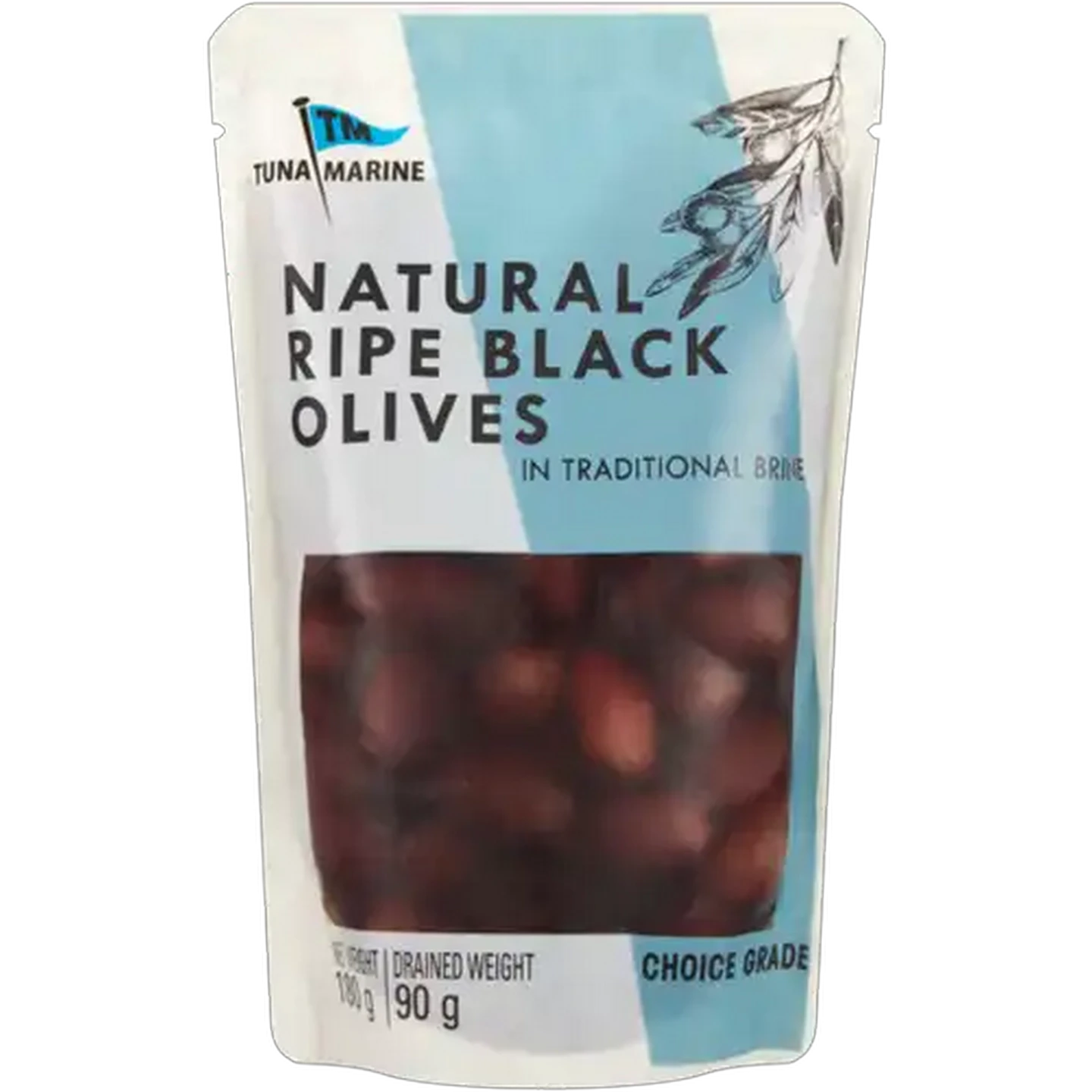 Image of Tuna Marine Natural Ripe Black Olives in Traditional Brine 180g