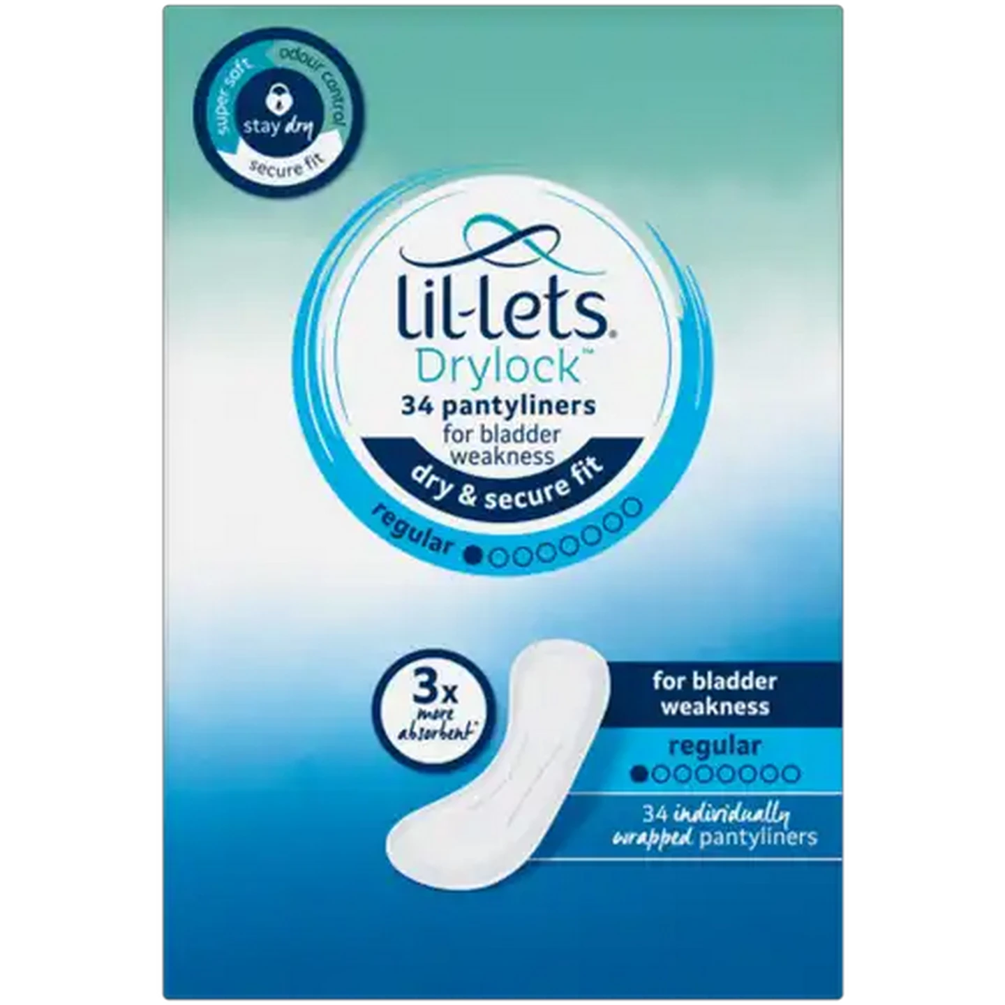 Image of Lil-Lets Drylock Regular Pantyliners 34 Pack