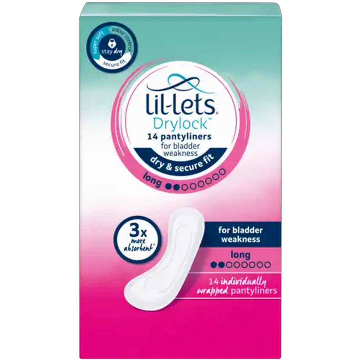 Image of Lil-Lets Drylock Long Pantyliners 14 Pack