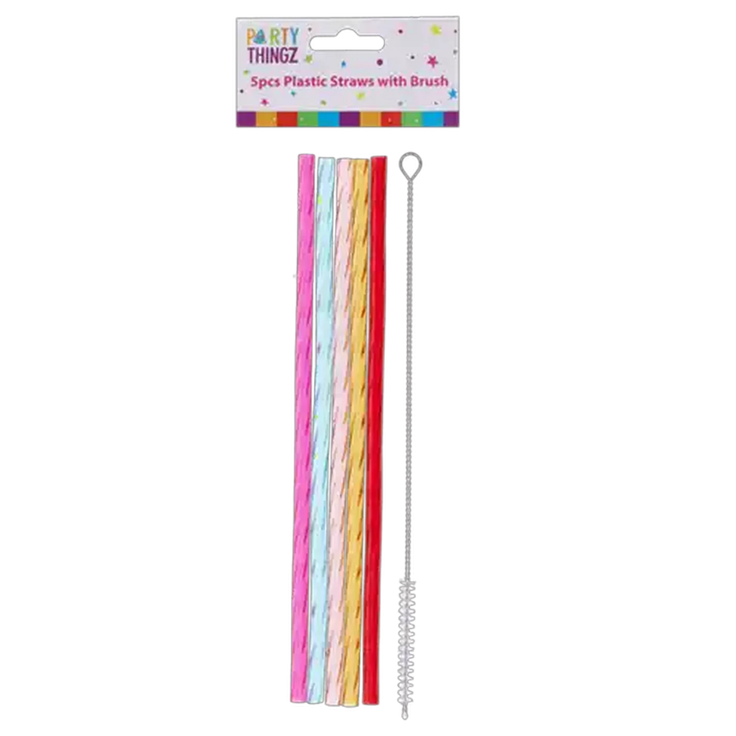 Image of Party Thingz Plastic Straws with Brush 5-Pack