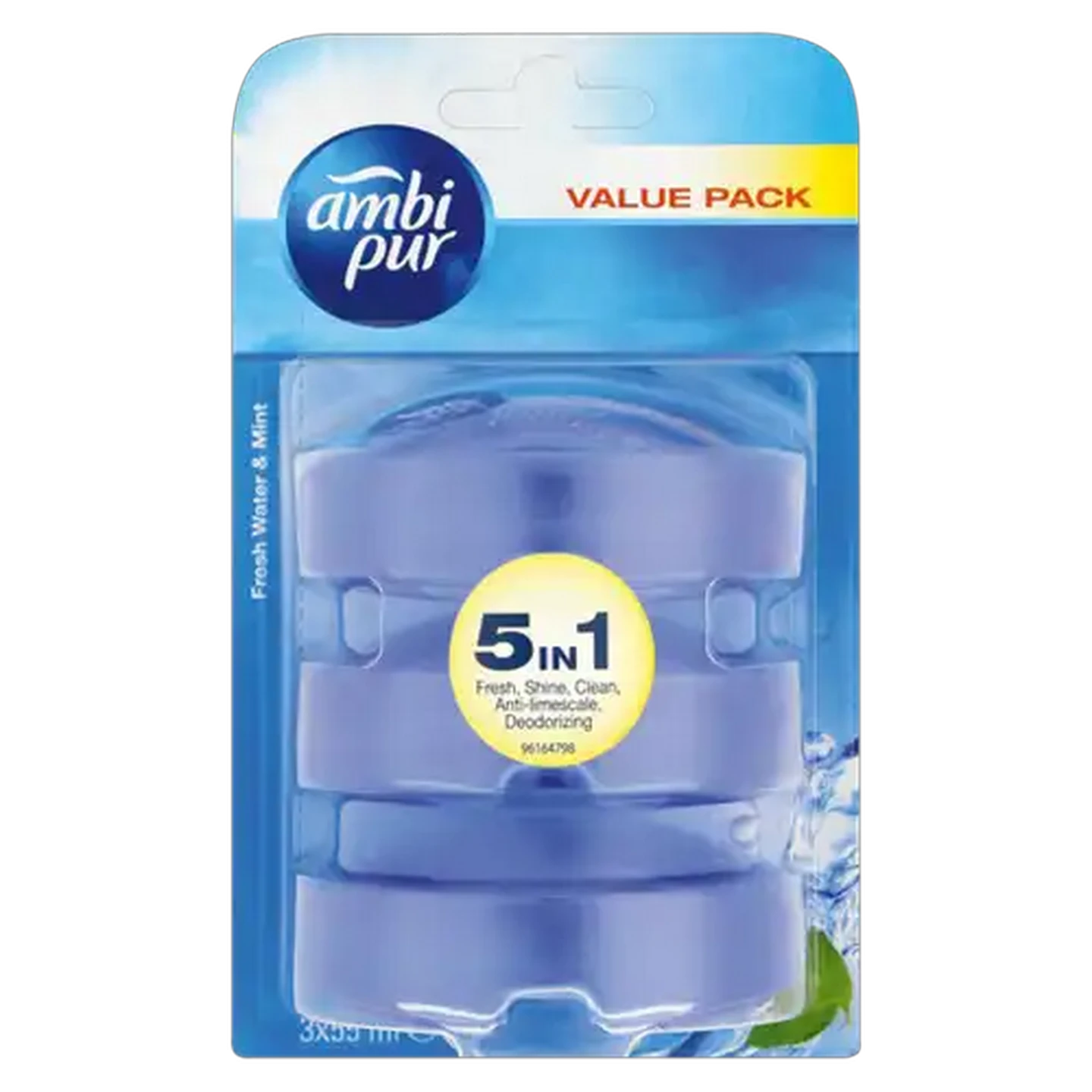 Image of Ambi Pur 5-In-1 Fresh Water & Mint Scented Toilet Cleaner 3 x 55ml