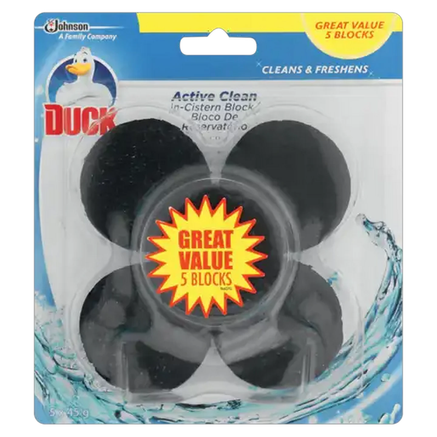 Image of Duck 3-In-1 Active Clean In-Cistern Block 5 x 45g