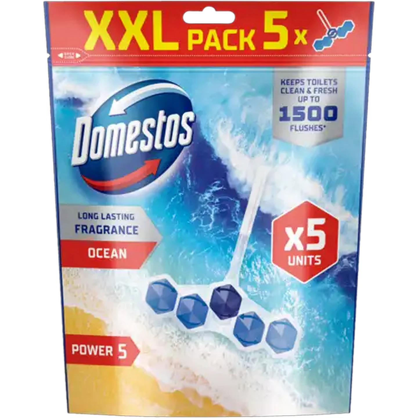 Image of Domestos Power 5 Ocean Toilet Rim Block 5-Pack