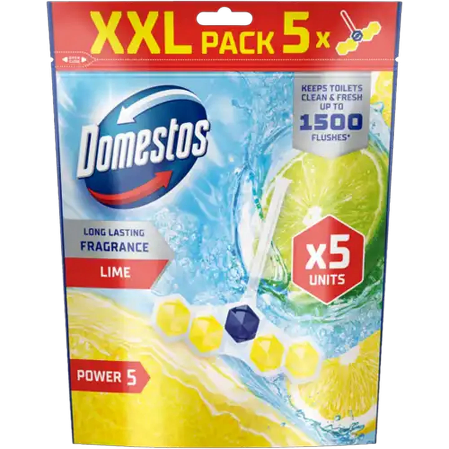 Image of Domestos Power 5 Lime Toilet Rim Block 5-Pack