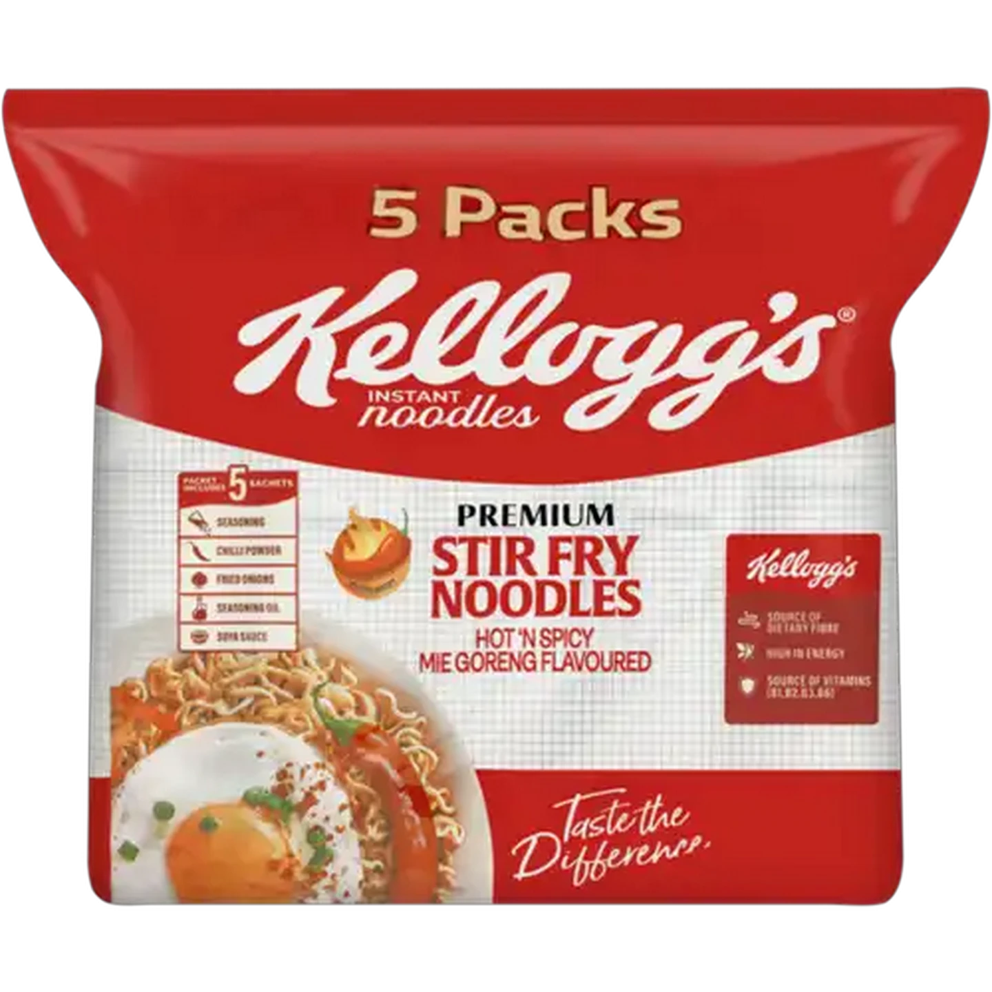 Image of Kellogg's Hot 'n Spicy Mie Goreng Flavoured Premium Stir Fry Noodles 5 x 80g