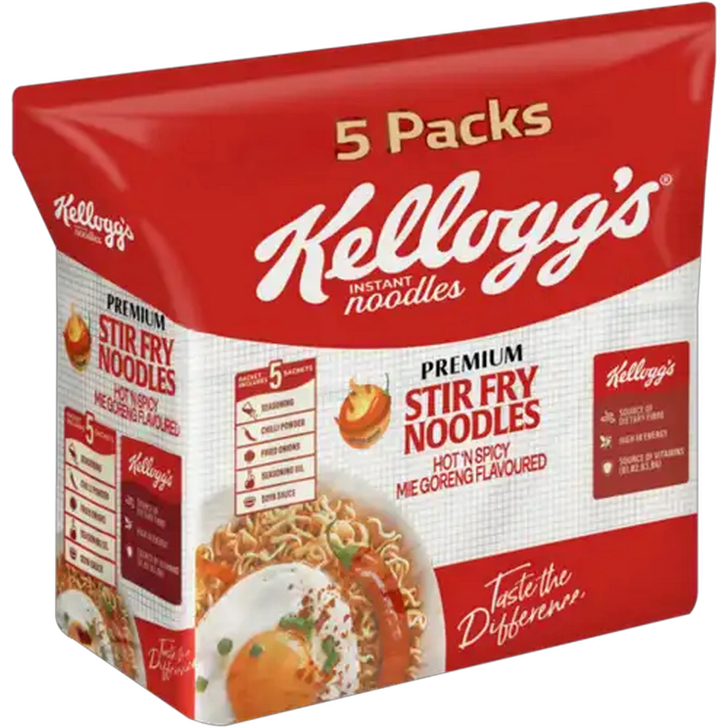 Image of Kellogg's Hot 'n Spicy Mie Goreng Flavoured Premium Stir Fry Noodles 5 x 80g