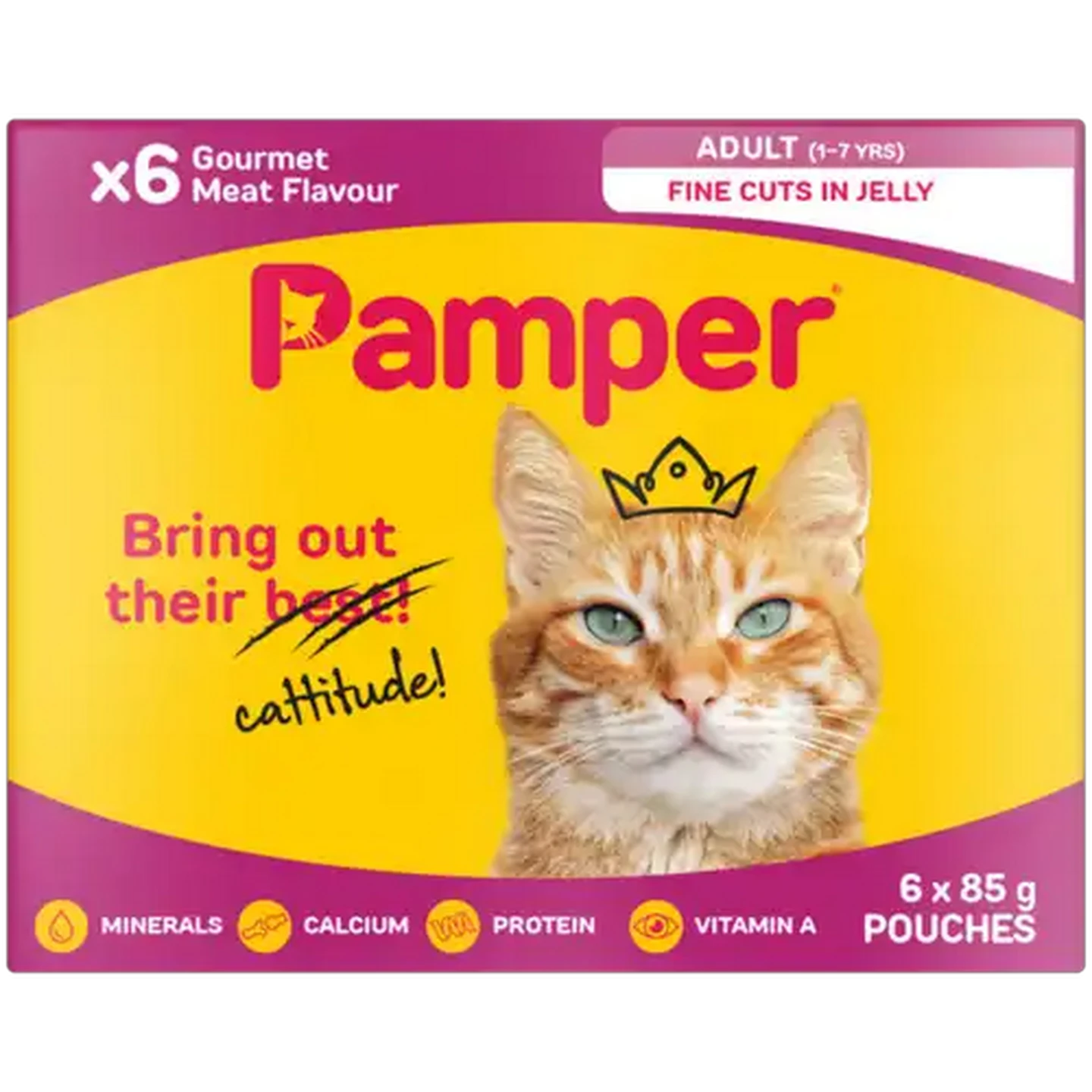 Image of Pamper Gourmet Meat Flavour Adult Wet Cat Food Fine Cuts in Jelly 6 x 85g