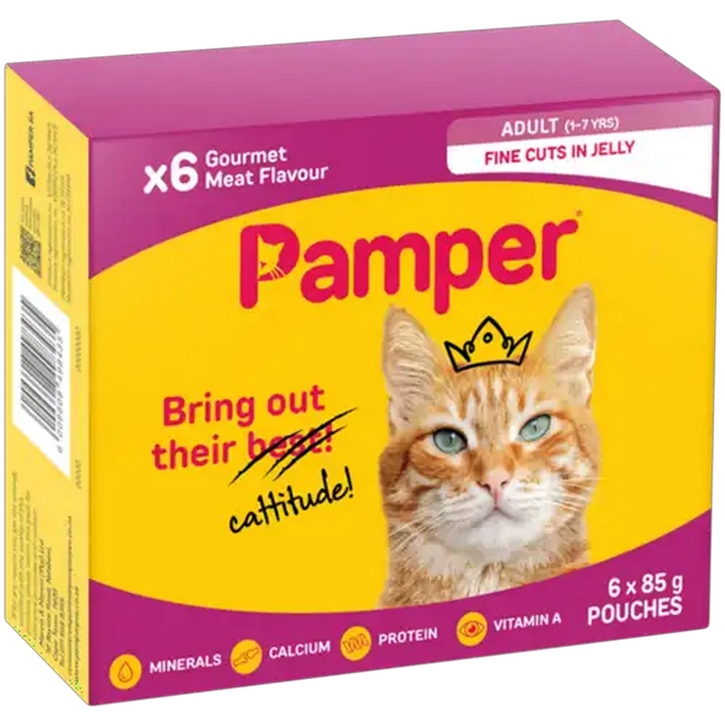 Image of Pamper Gourmet Meat Flavour Adult Wet Cat Food Fine Cuts in Jelly 6 x 85g