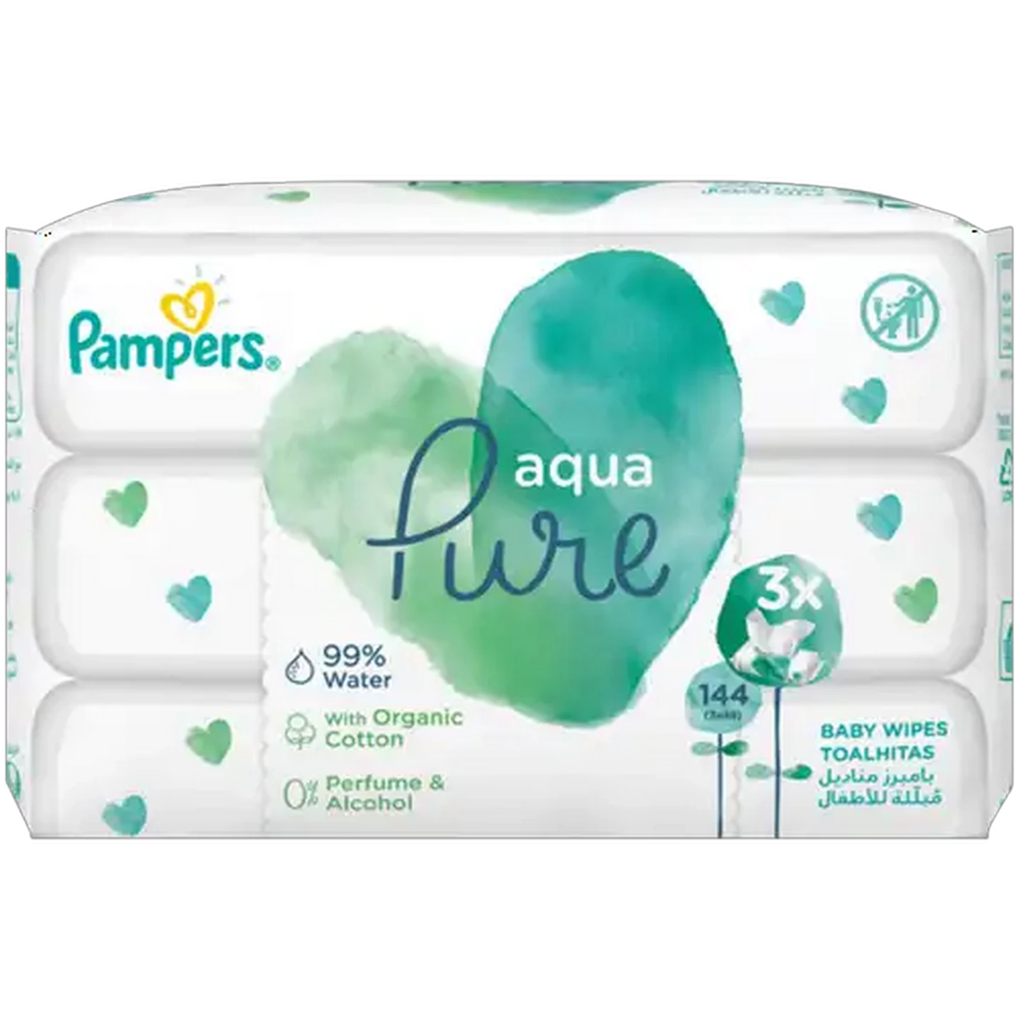 Image of Pampers Pure Aqua Baby Wipes 3 x 48 Pack