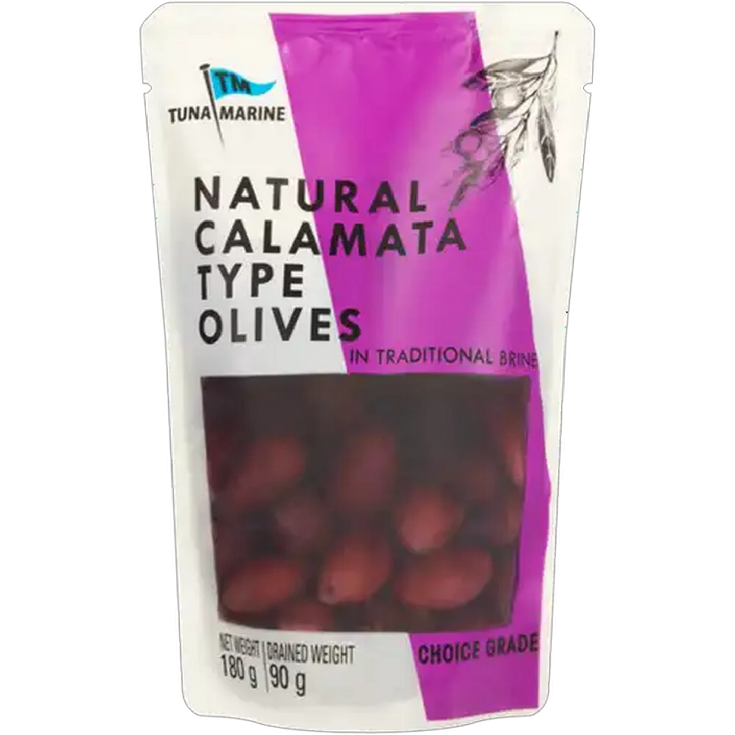 Image of Tuna Marine Natural Calamata Type Olives in Traditional Brine 180g