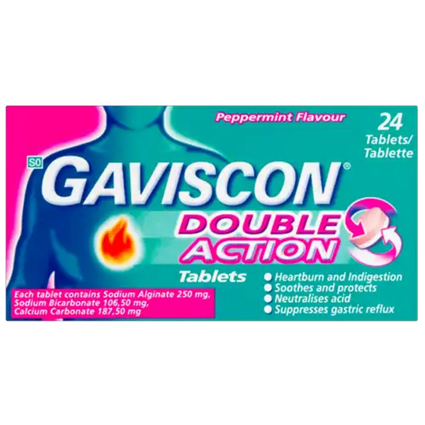 Image of Gaviscon Double Action Peppermint Flavour Antacid Tablet 24 Pack