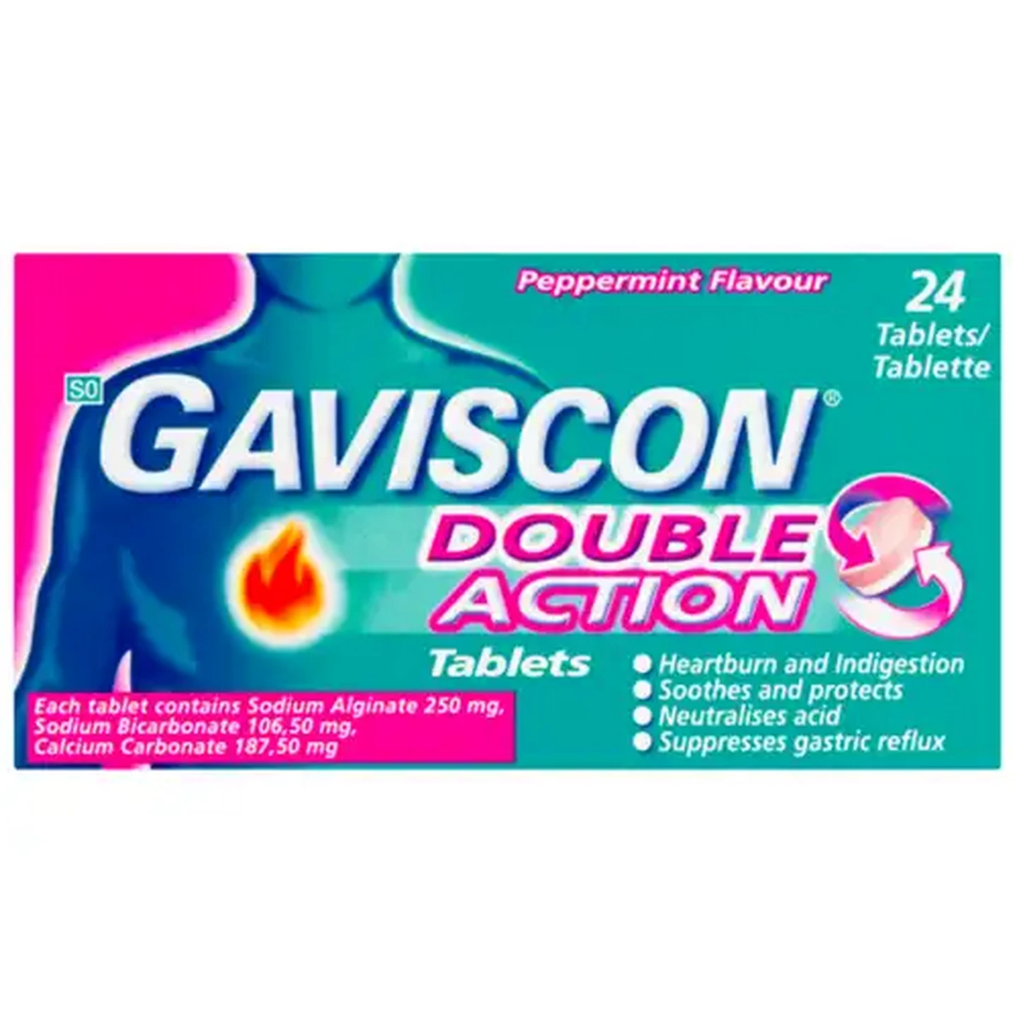 Image of Gaviscon Double Action Peppermint Flavour Antacid Tablet 24 Pack