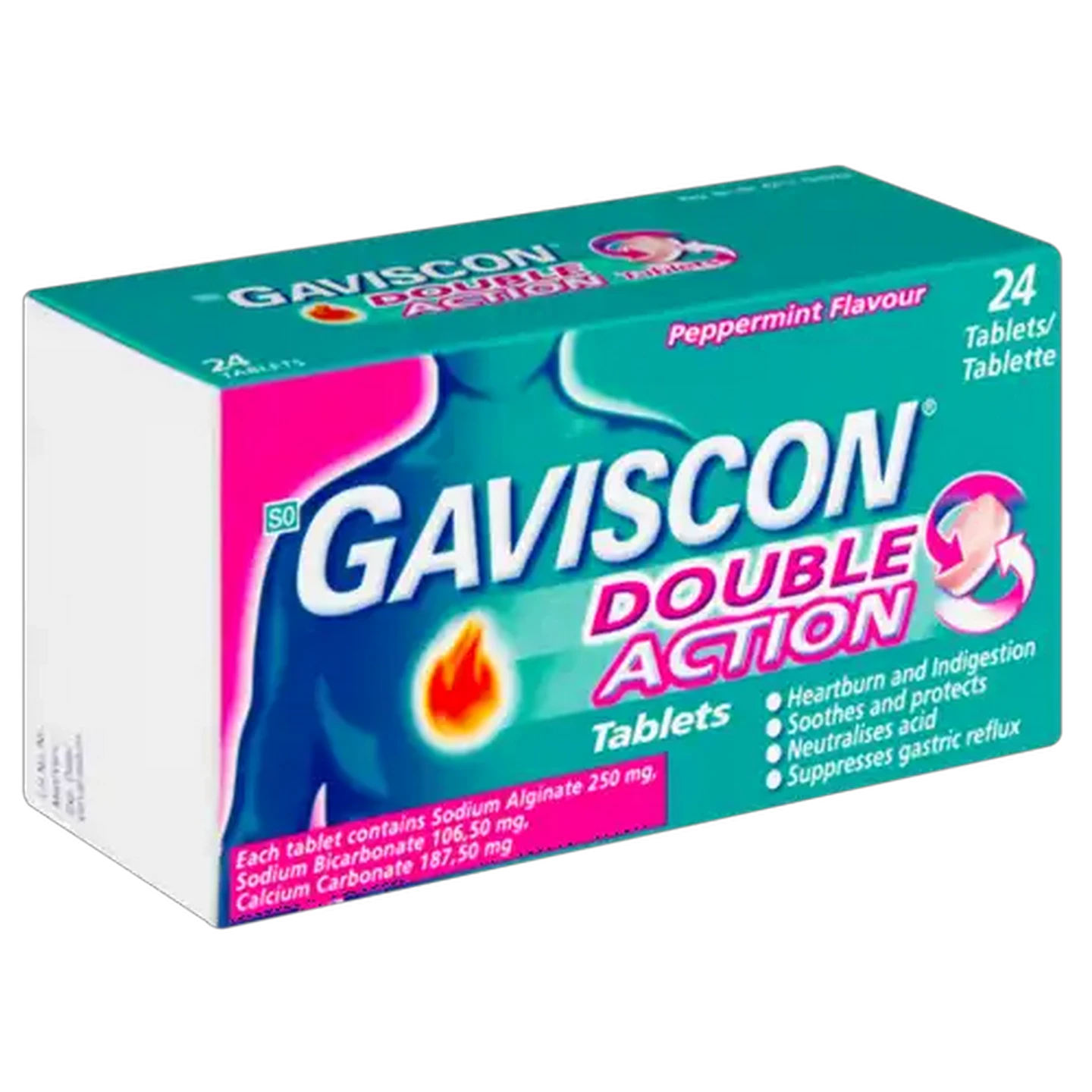 Image of Gaviscon Double Action Peppermint Flavour Antacid Tablet 24 Pack