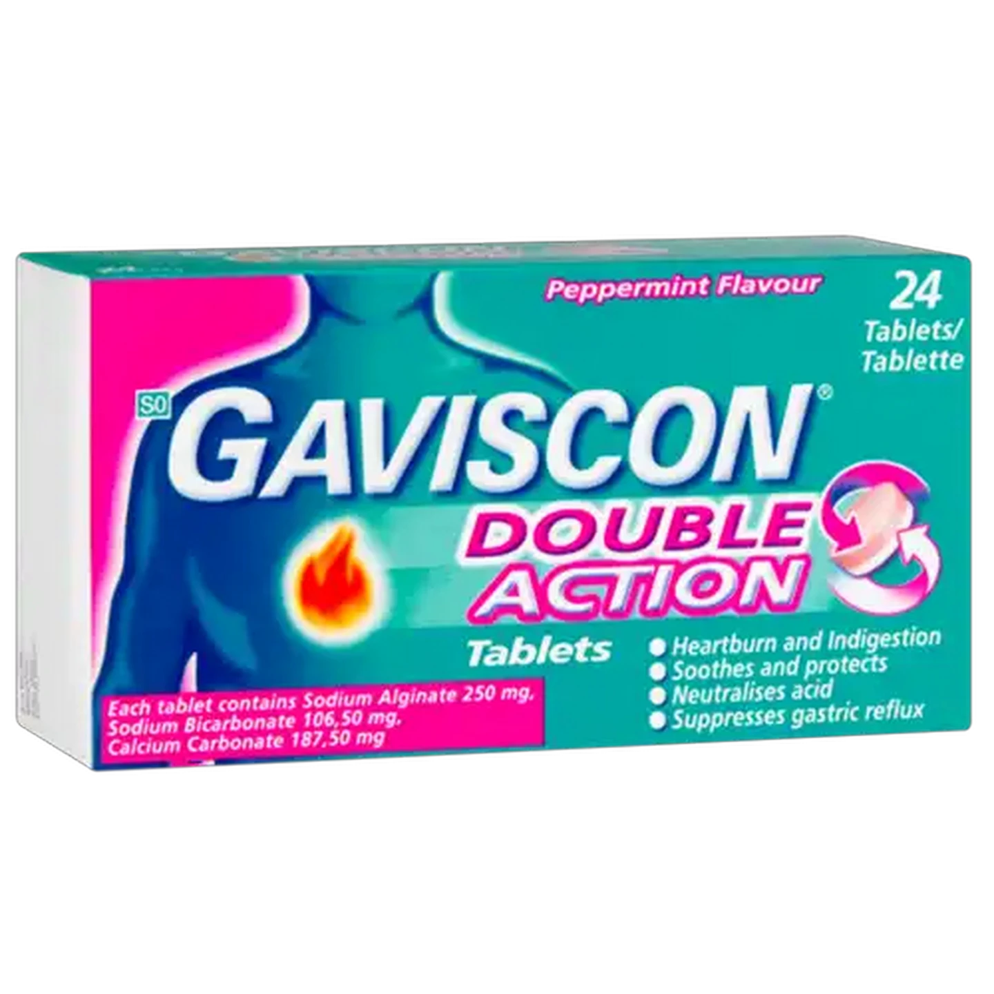Image of Gaviscon Double Action Peppermint Flavour Antacid Tablet 24 Pack