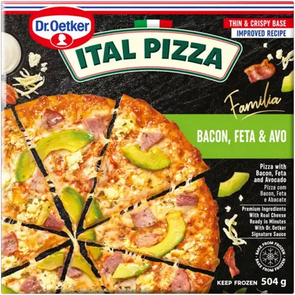 Dr. Oetker Ital Pizza Familia Frozen Bacon, Feta & Avo Pizza 504g