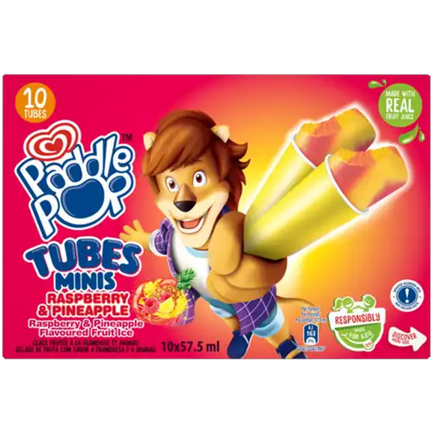 Image of Ola Paddle Pop Pineapple & Raspberry Flavoured Fruit Ice Sticks 10 x 57ml