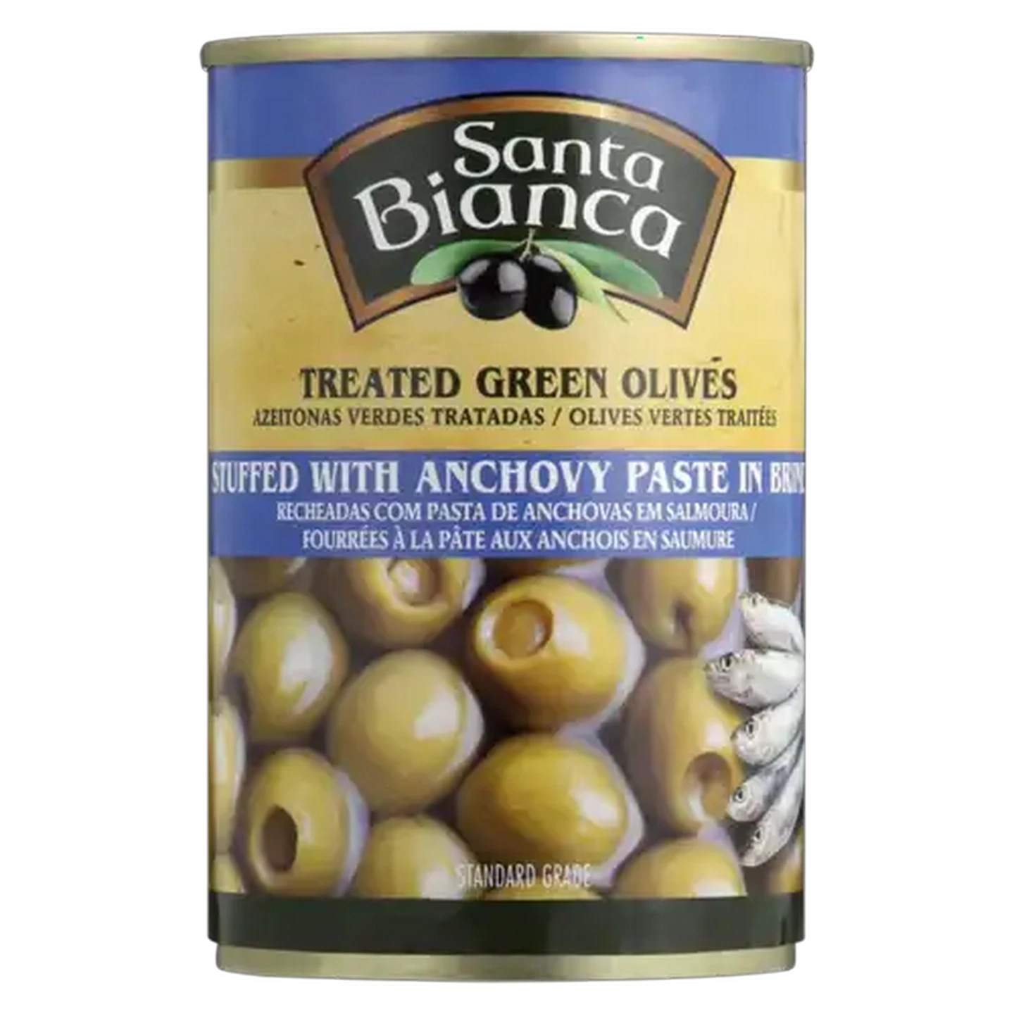Image of Santa Bianca Treated Green Olives Stuffed With Anchovy Paste In Brine 300g
