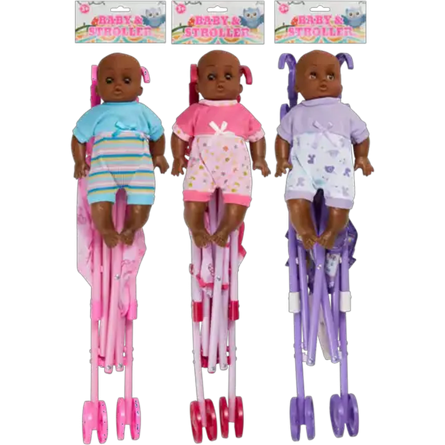 Image of Cuddly Baby Doll & Stroller Set 24cm (Type May Vary)