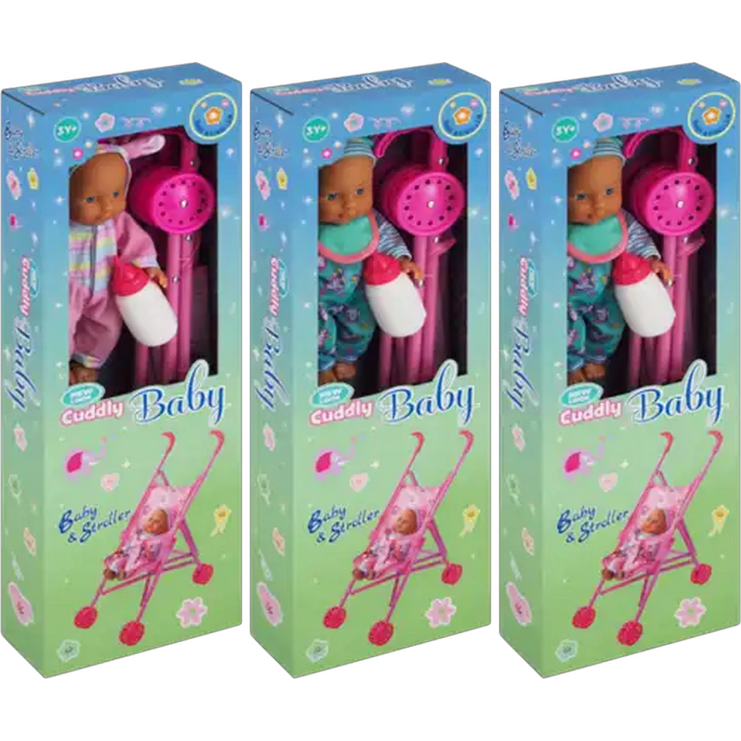 Image of Cuddly Baby Doll with Stroller 29cm (Print May Vary)