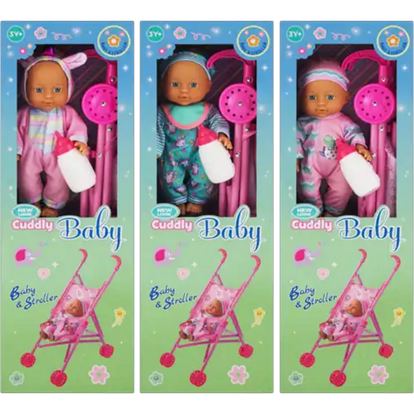 Image of Cuddly Baby Doll with Stroller 29cm (Print May Vary)