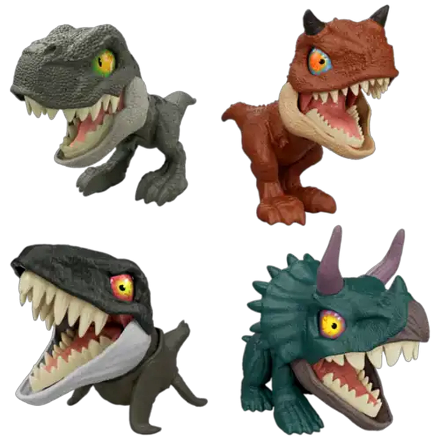 Image of Jurassic World Mighty Little Biters Dinosaur Collectible, 3.5-inch Toy with Bite Action, Cute to Angry Eye & Tooth Change, Species Vary