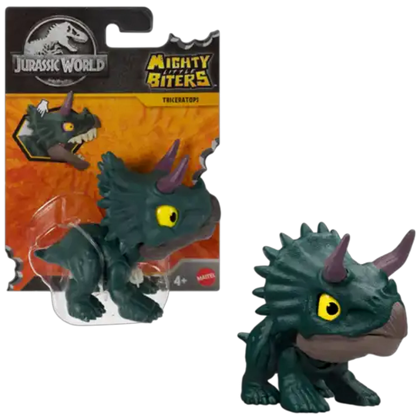 Image of Jurassic World Mighty Little Biters Dinosaur Collectible, 3.5-inch Toy with Bite Action, Cute to Angry Eye & Tooth Change, Species Vary