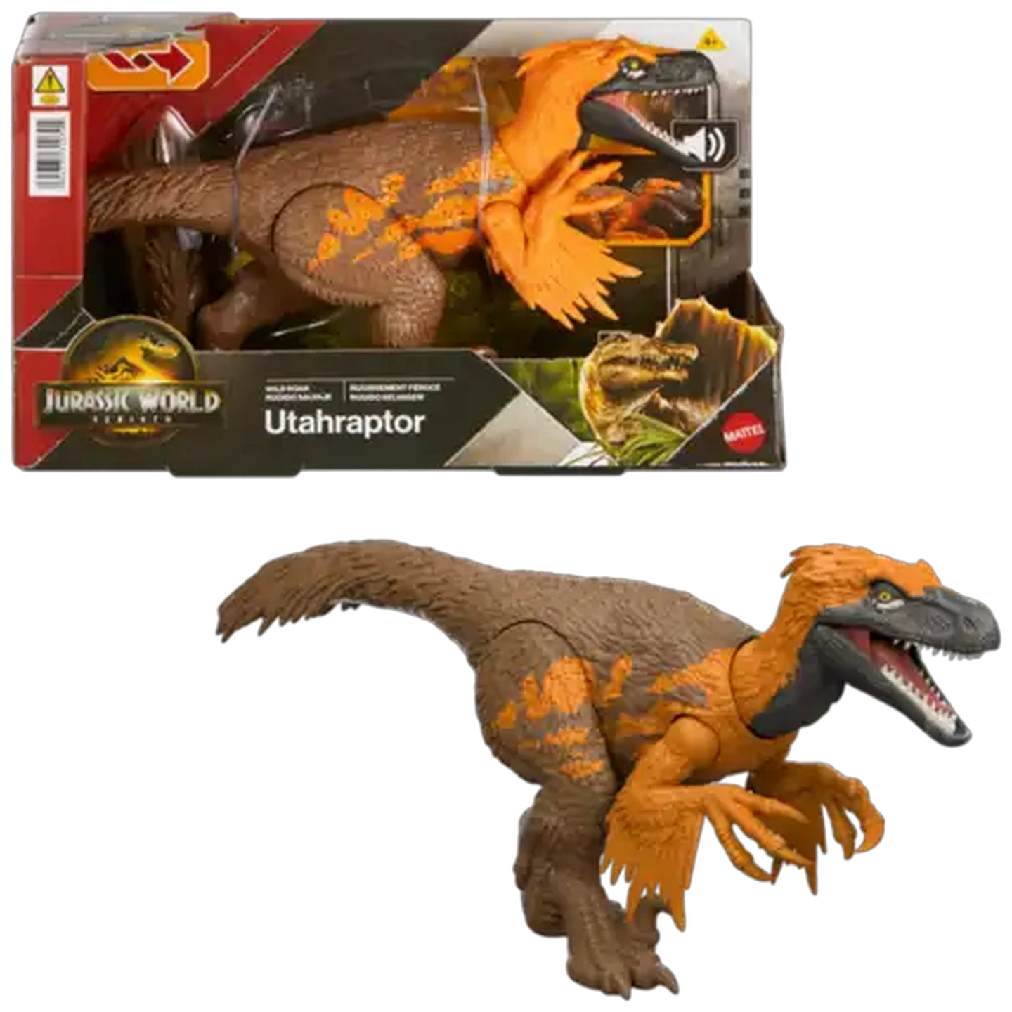 Image of Jurassic World Wild Roar Dinosaur Figures with Attack Action, Light Feature and Roar Sounds, Scan Code for Digital Play, Species Vary