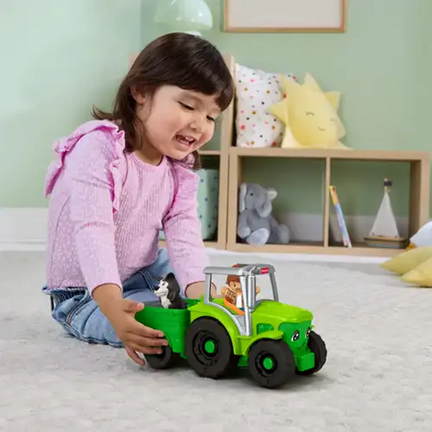 Image of Fisher-Price Little People Push & Play Tractor + 2 Figures