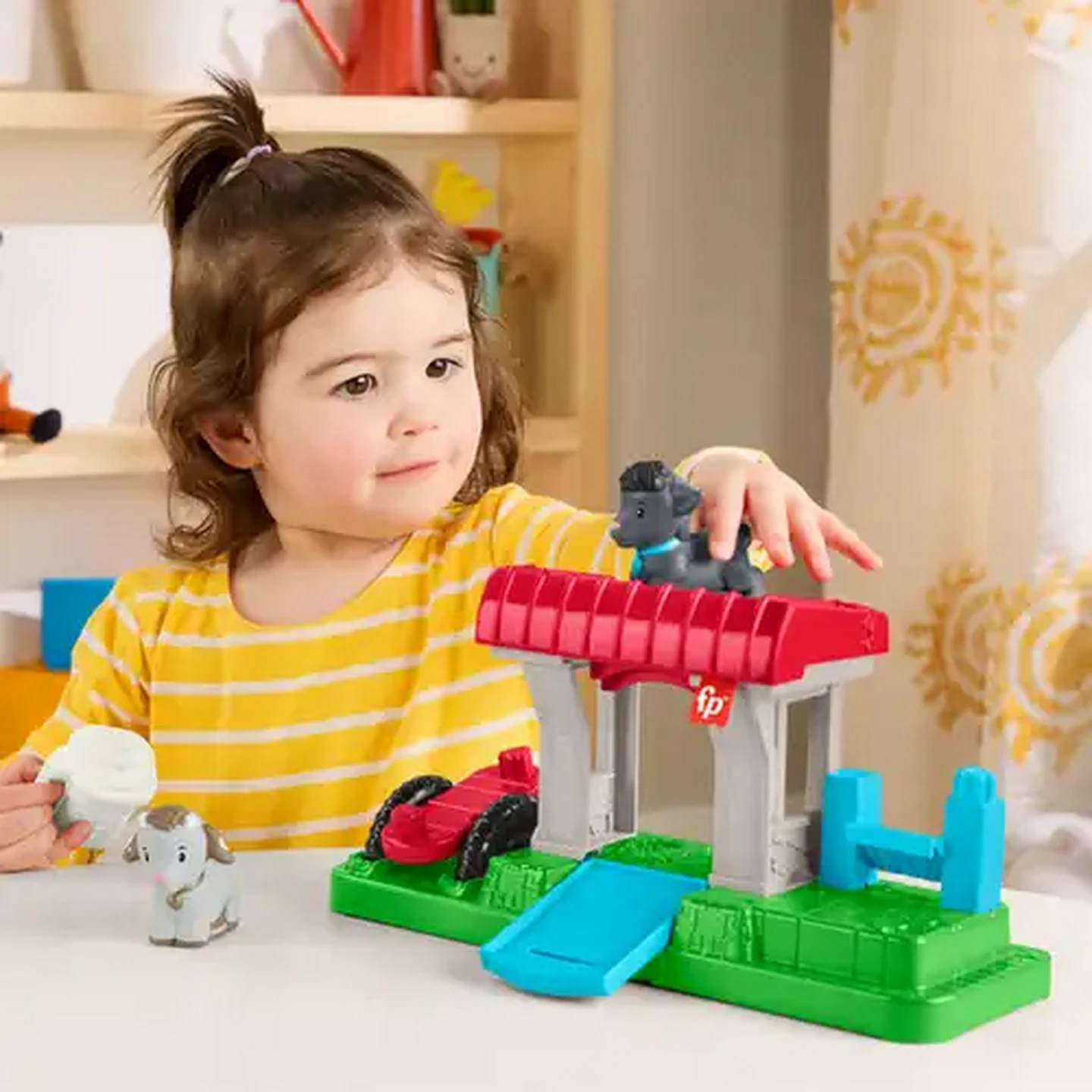 Image of Fisher-Price Little People Feed & Play Goat Yard Playset for Toddlers with 3 Pieces