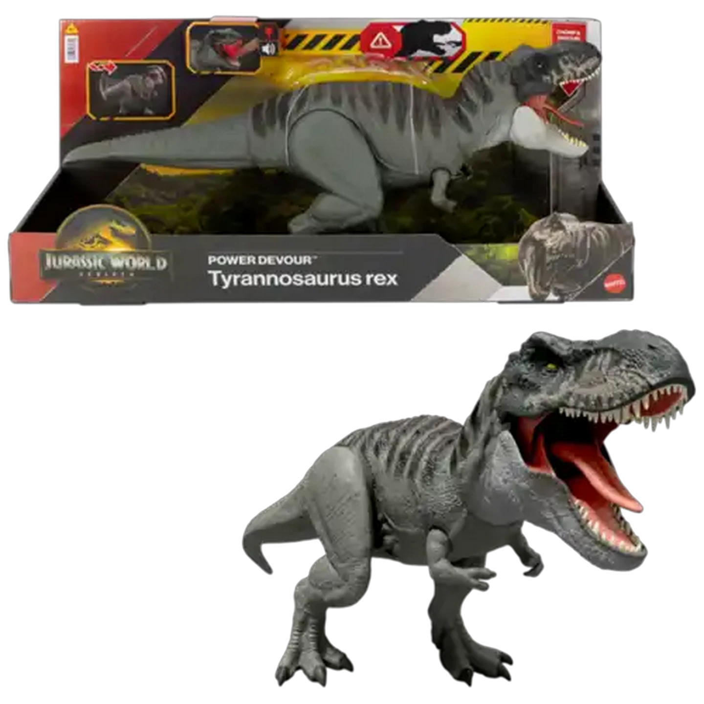 Image of Jurassic World Rebirth Power Devour Tyrannosaurus Rex Dinosaur Figure with Tongue Activated Constant Chomp, Lights & Sounds, Digital Play