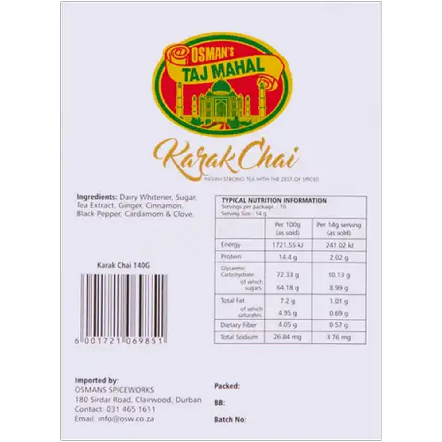 Image of Osman's Taj Mahal Karak Chai Tea Sachets 10-Pack