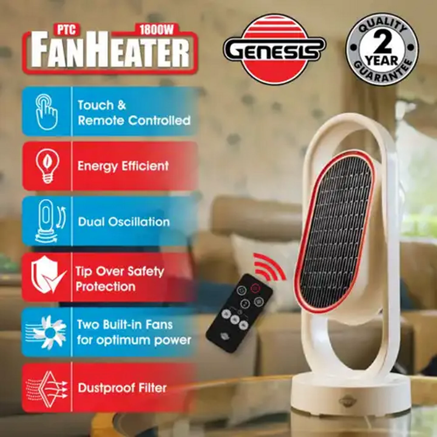 Image of Genesis PTC Fan Heater 1800W