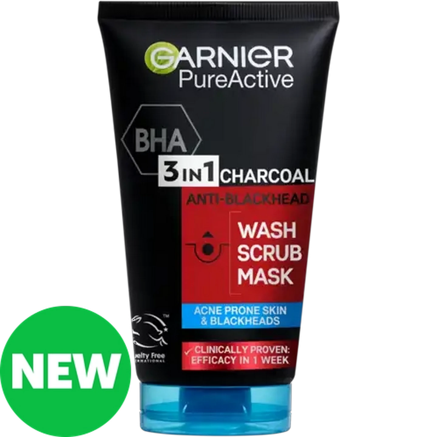 Image of Garnier Pure Active 3-in-1 Charcoal Anti-Blackhead Face Wash, Scrub & Mask 50ml