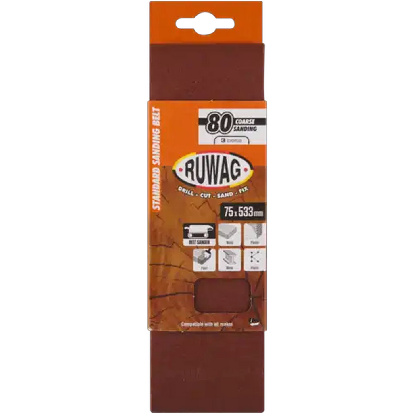 Image of Ruwag P80 Coarse Sanding Belts 533mm 3-Pack