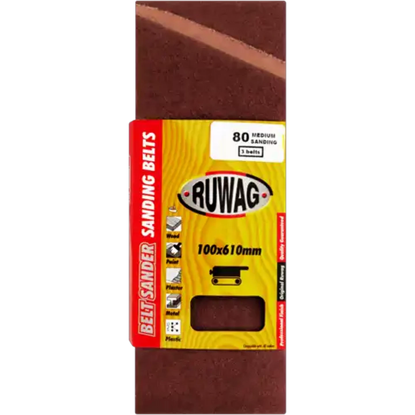 Image of Ruwag P80 Medium Sanding Belts 610mm 3-Pack
