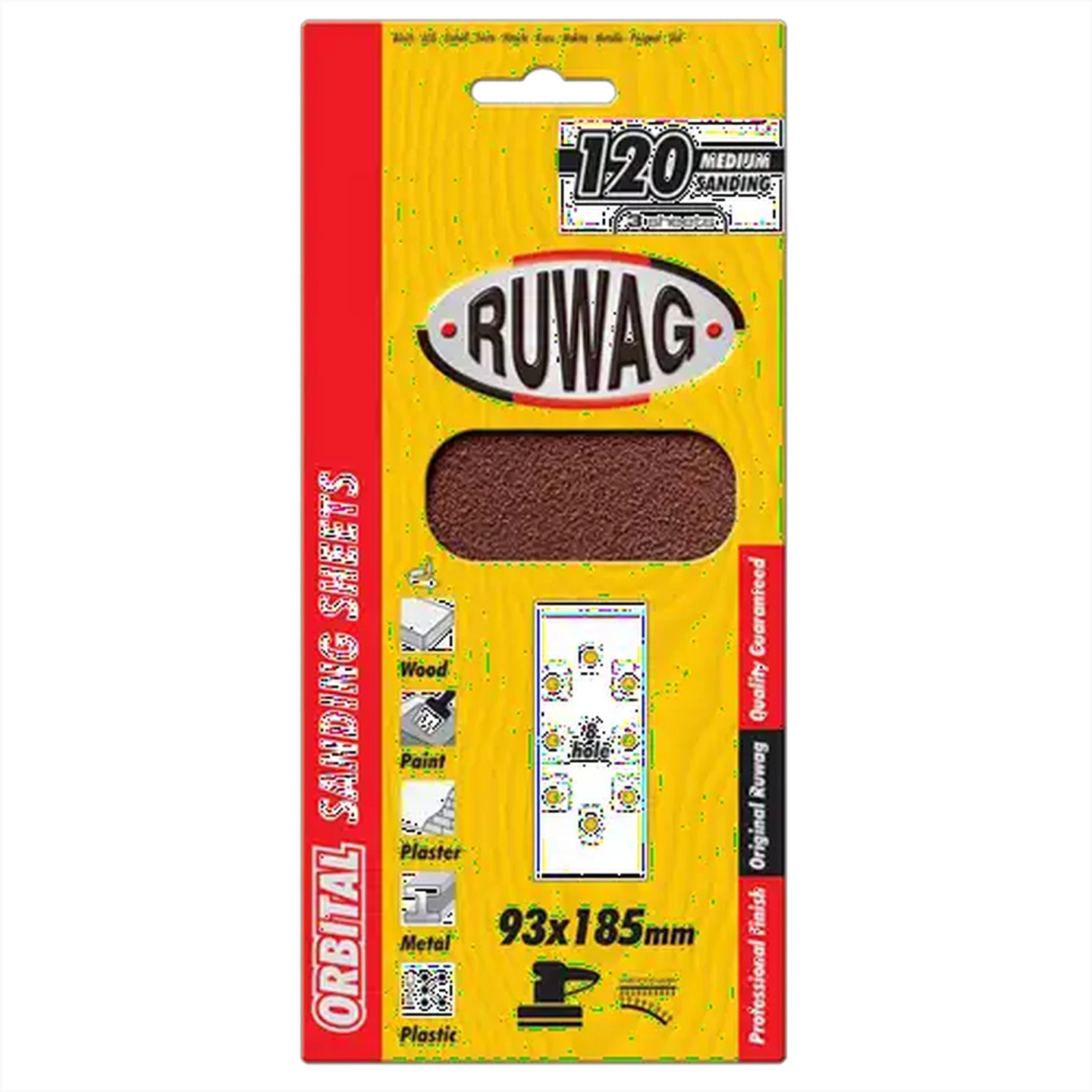 Image of Ruwag P180 Orbital Velcro Sheet Abrasives 93 x 185mm