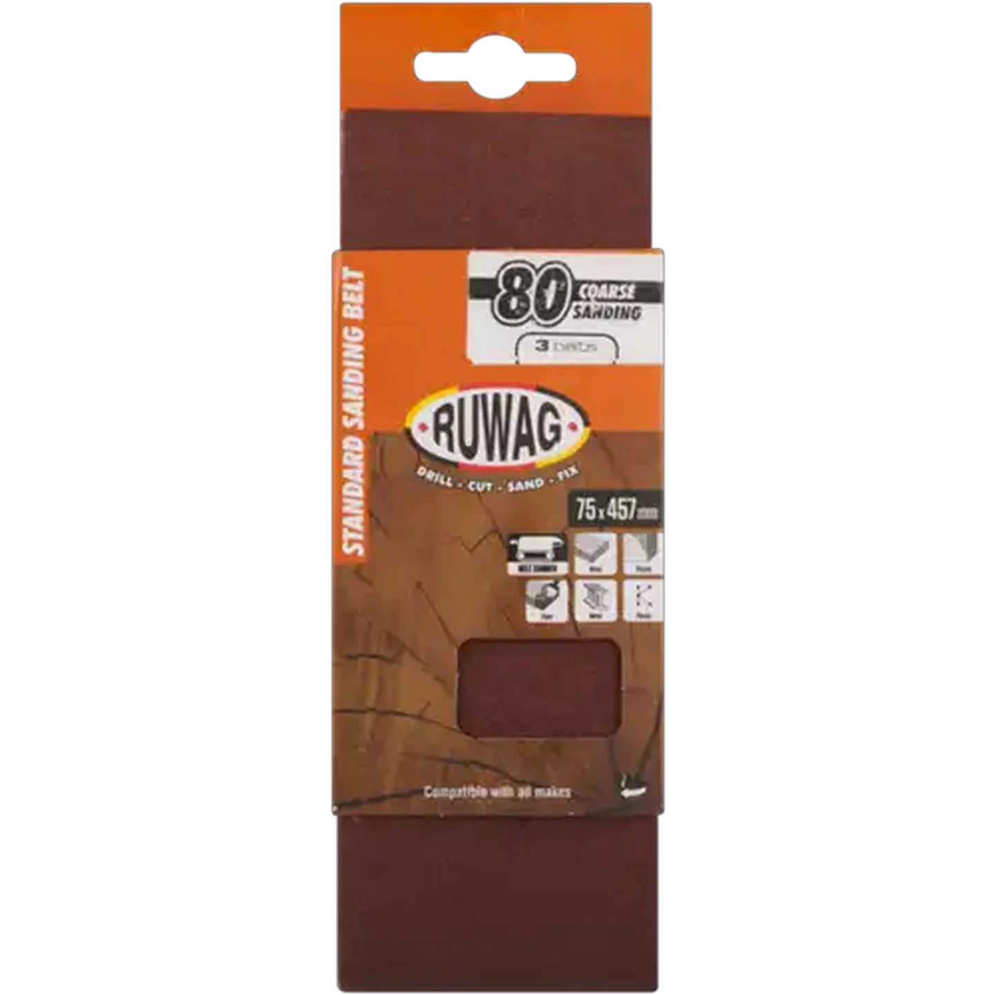 Image of Ruwag P80 Coarse Sanding Belts 457mm 3-Pack