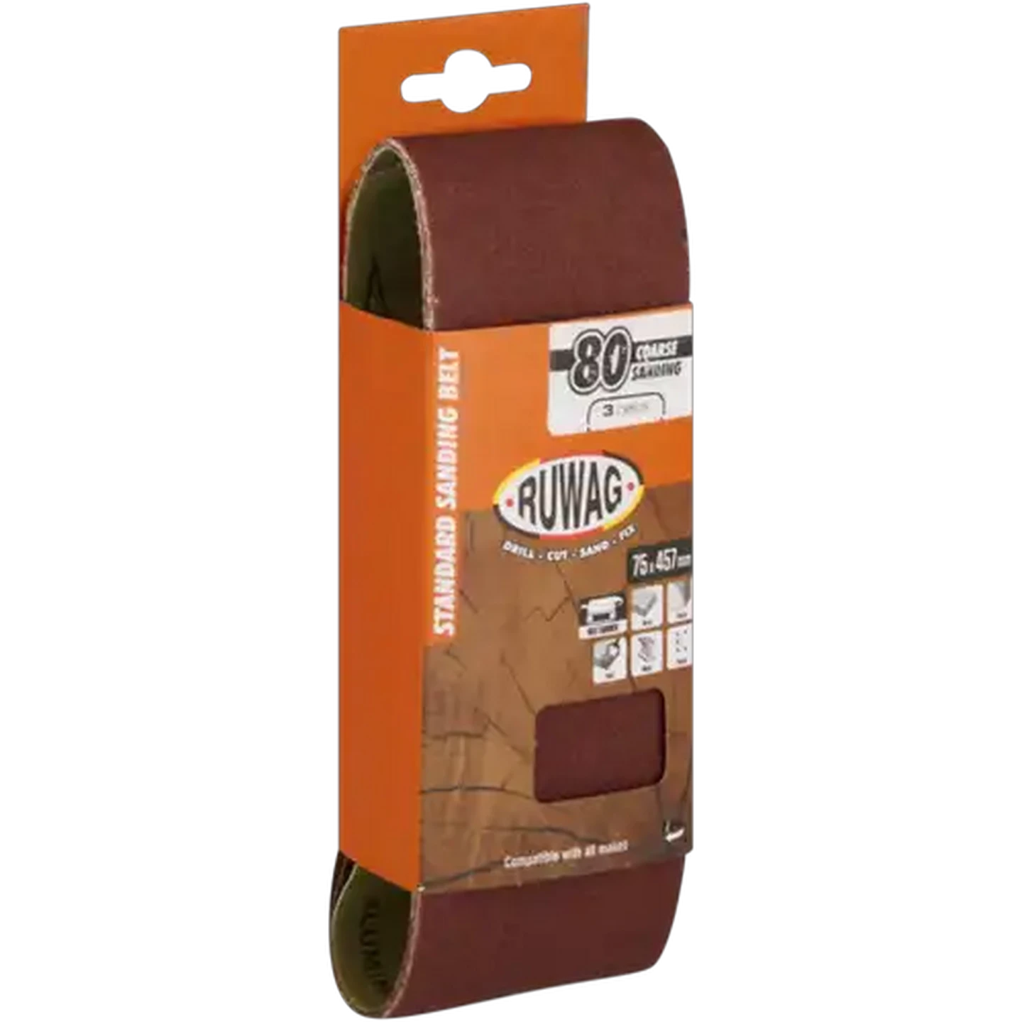 Image of Ruwag P80 Coarse Sanding Belts 457mm 3-Pack