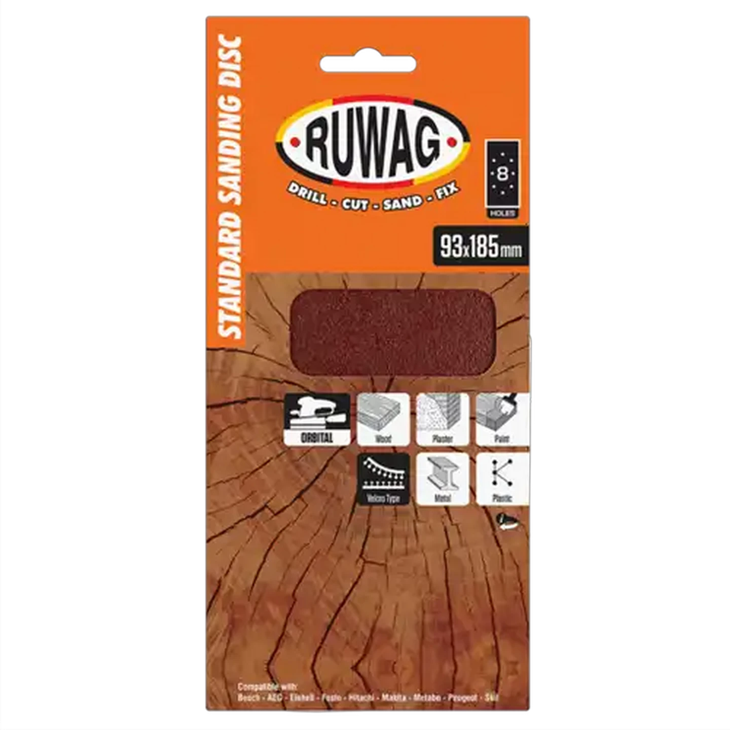 Image of Ruwag P60 Orbital Velcro Sheet Abrasives 93 x 180mm
