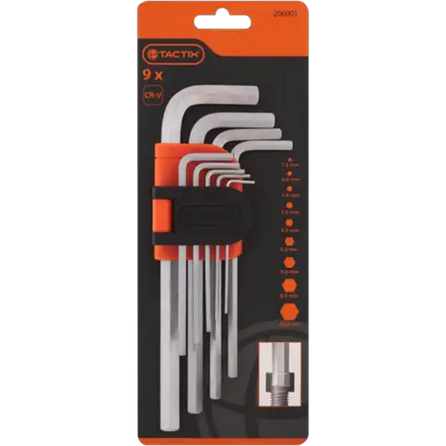 Image of Tactix Long Hex Key Set 9 Piece