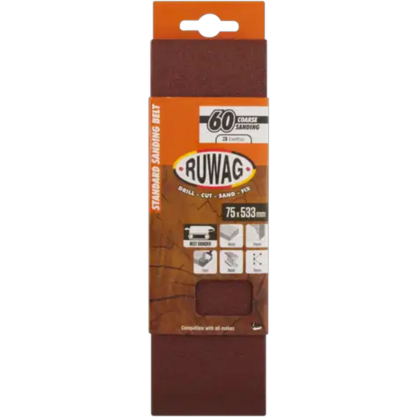 Image of Ruwag P60 Coarse Sanding Belts 533mm 3-Pack