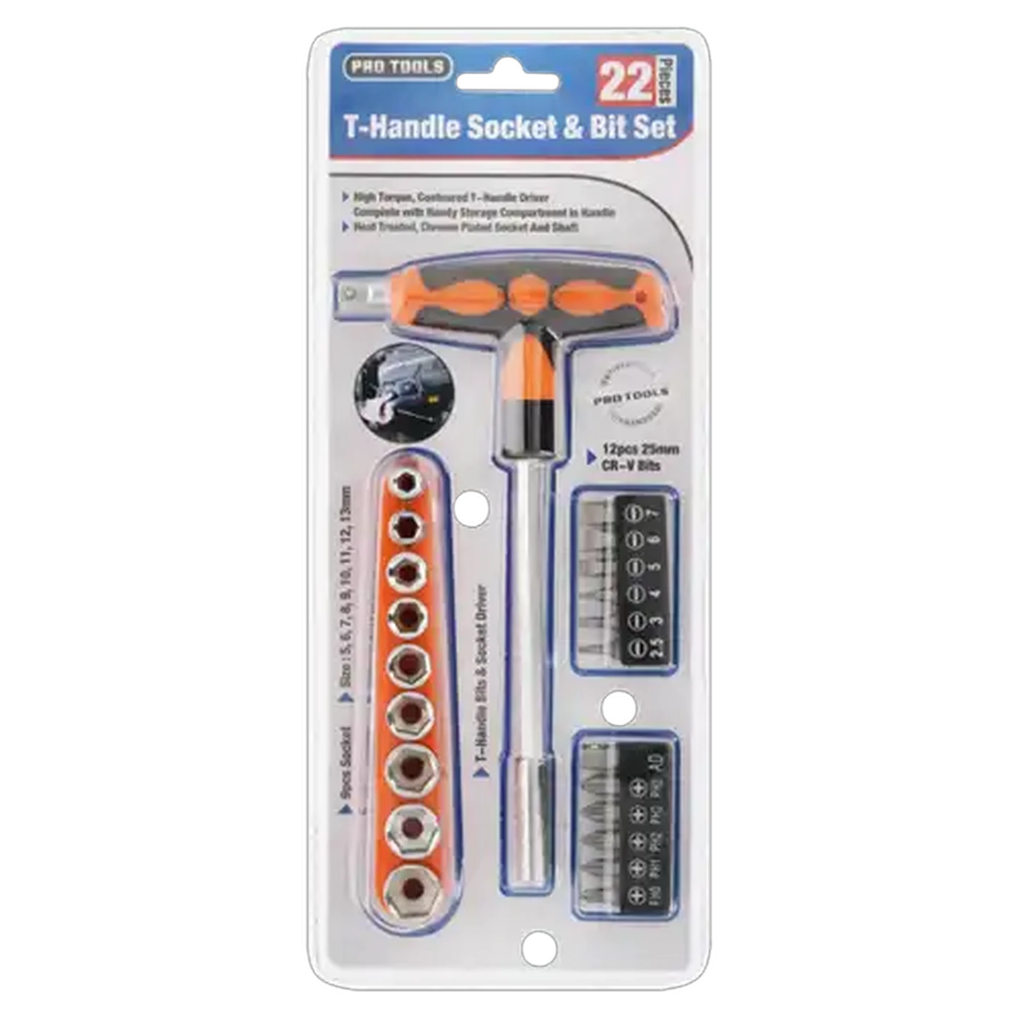 Image of Pro Tools T-Handle Socket & Bit Set 22 Piece