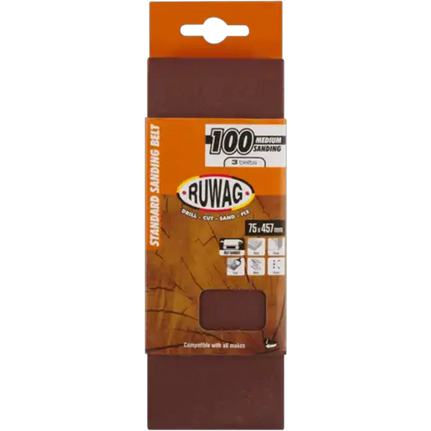 Image of Ruwag P100 Medium Sanding Belts 457mm 3-Pack