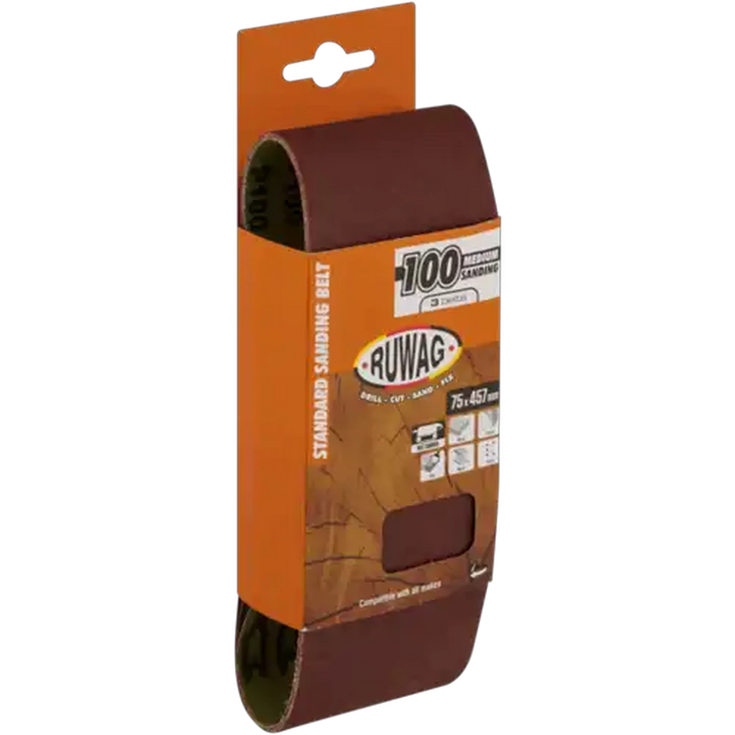 Image of Ruwag P100 Medium Sanding Belts 457mm 3-Pack