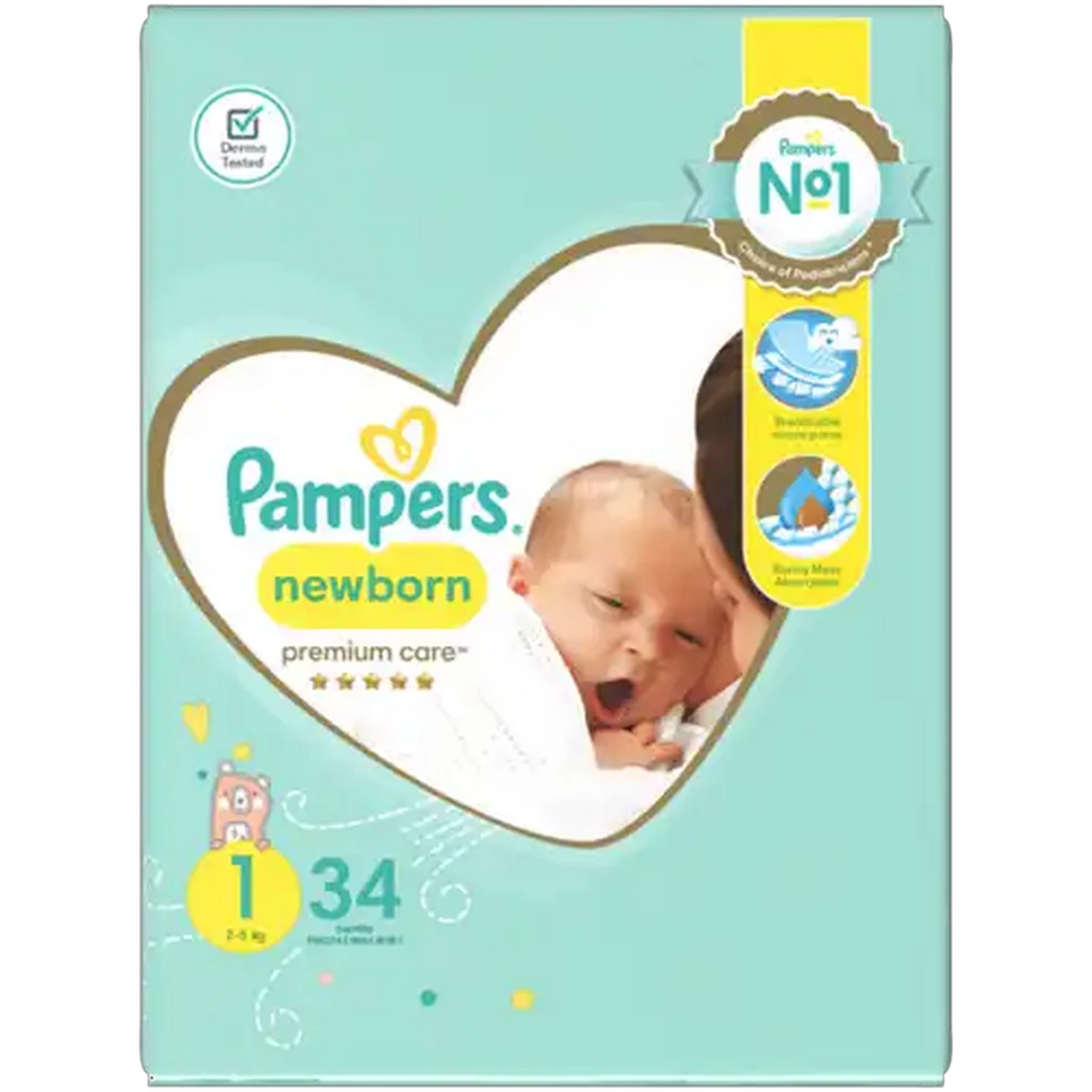 Image of Pampers Premium Care Size 1 Disposable Nappies 34 Pack