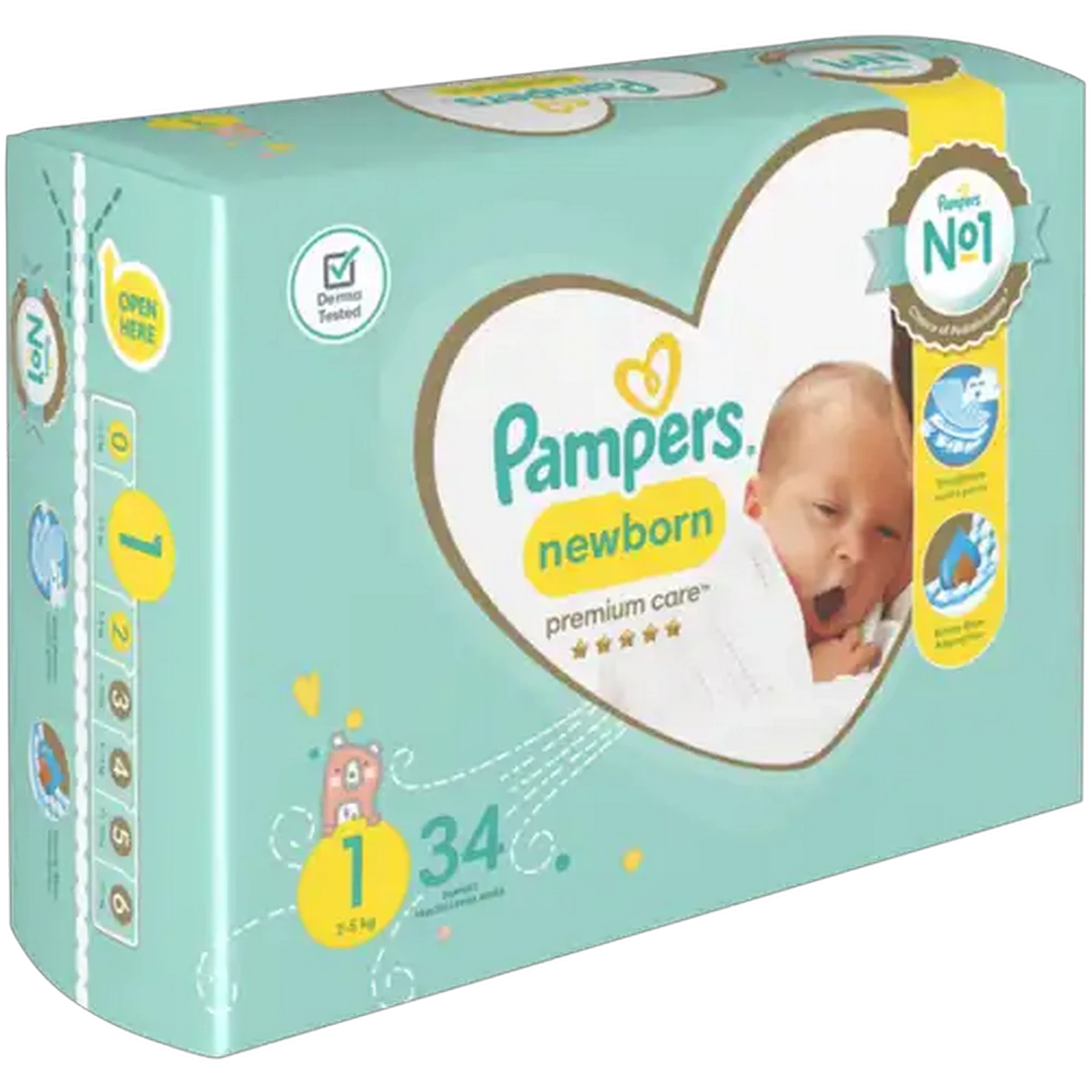 Image of Pampers Premium Care Size 1 Disposable Nappies 34 Pack